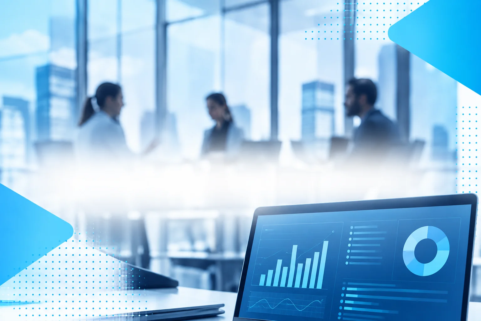 Enterprise team collaborating with a data analytics dashboard